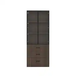 Famapy - High - End Display Storage Cabinet with Glass Doors & Adjustable Lighting - Brown