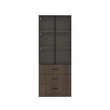 Front. Famapy - Famapy High - End Display Storage Cabinet with Glass Doors & Adjustable Lighting - Brown.