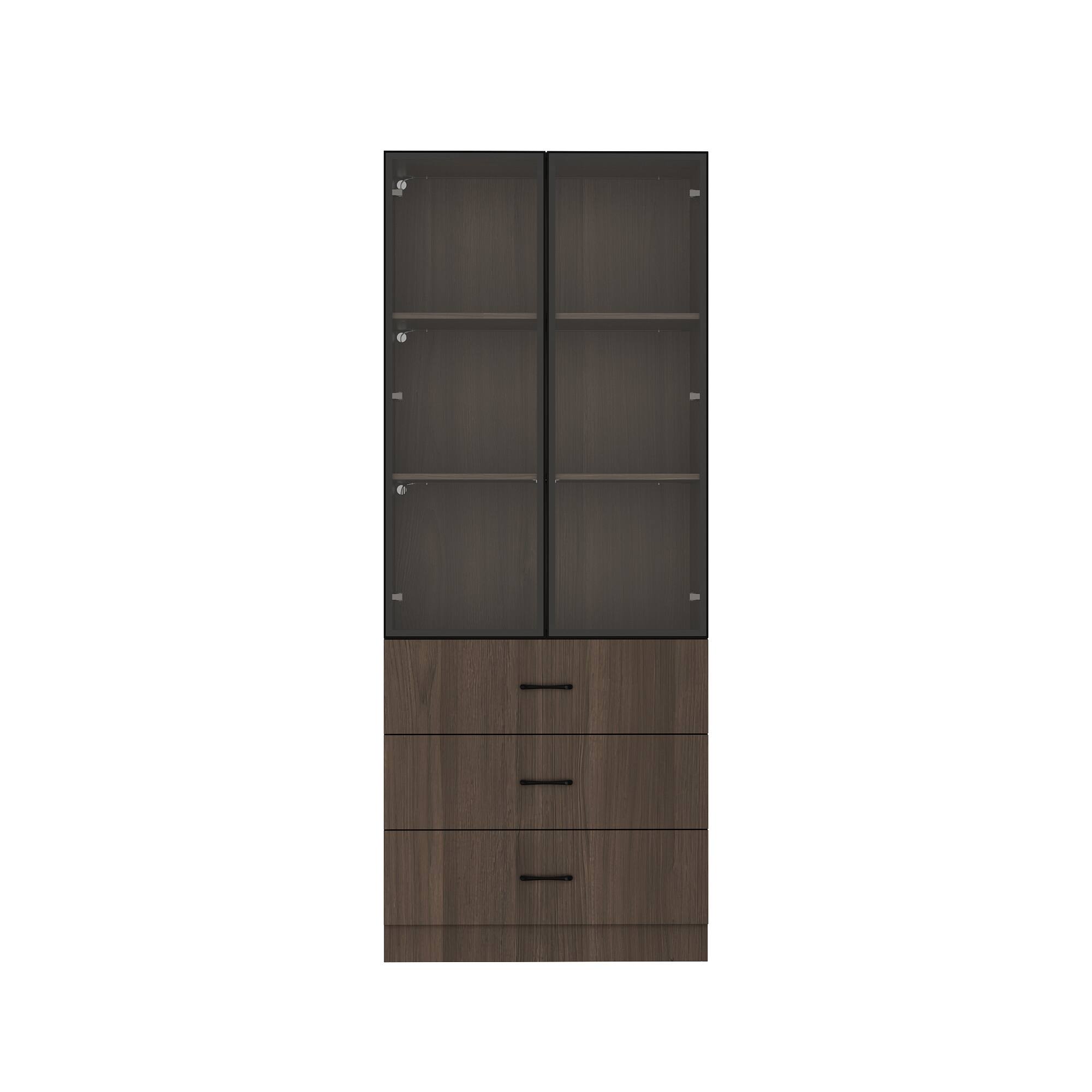 Front. Famapy - Famapy High - End Display Storage Cabinet with Glass Doors & Adjustable Lighting - Brown.