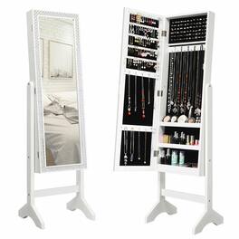 Gymax - Full Length Mirror Jewelry Organizer Vanity Box w/ 18 LED Lights - White