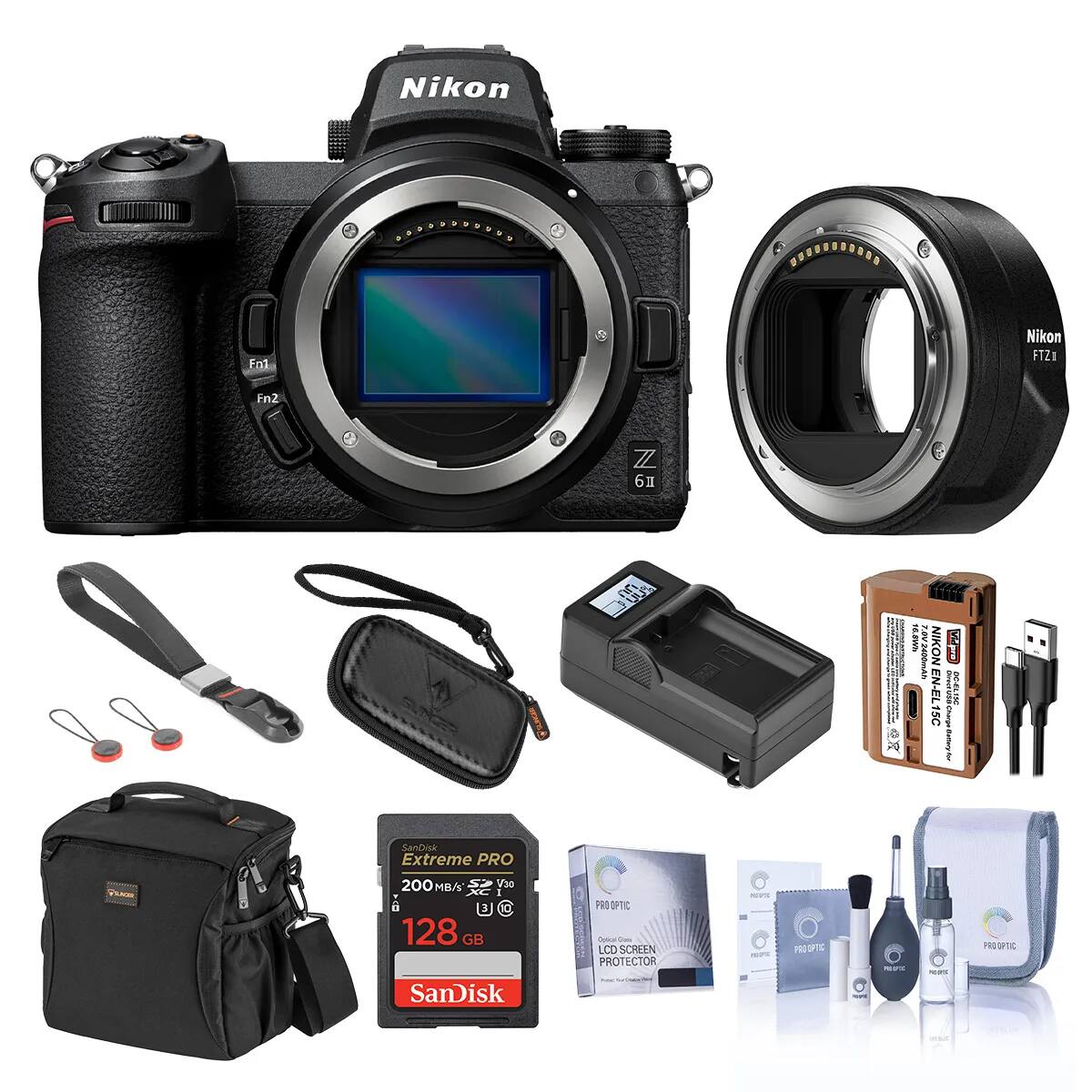Nikon Z6 II with Nikon FTZ1 Adapter  
Fn1 Fn2  
61 MP  
1.70V2400man  
NIKON EN-EL15b Battery  
DS Sanchick Extreme PRO VAcE 200 MB/s 128 GB SanDisk PRODPTIC  
LCD Screen Protector  
SCHLEN PROTECTOR  
POG 278