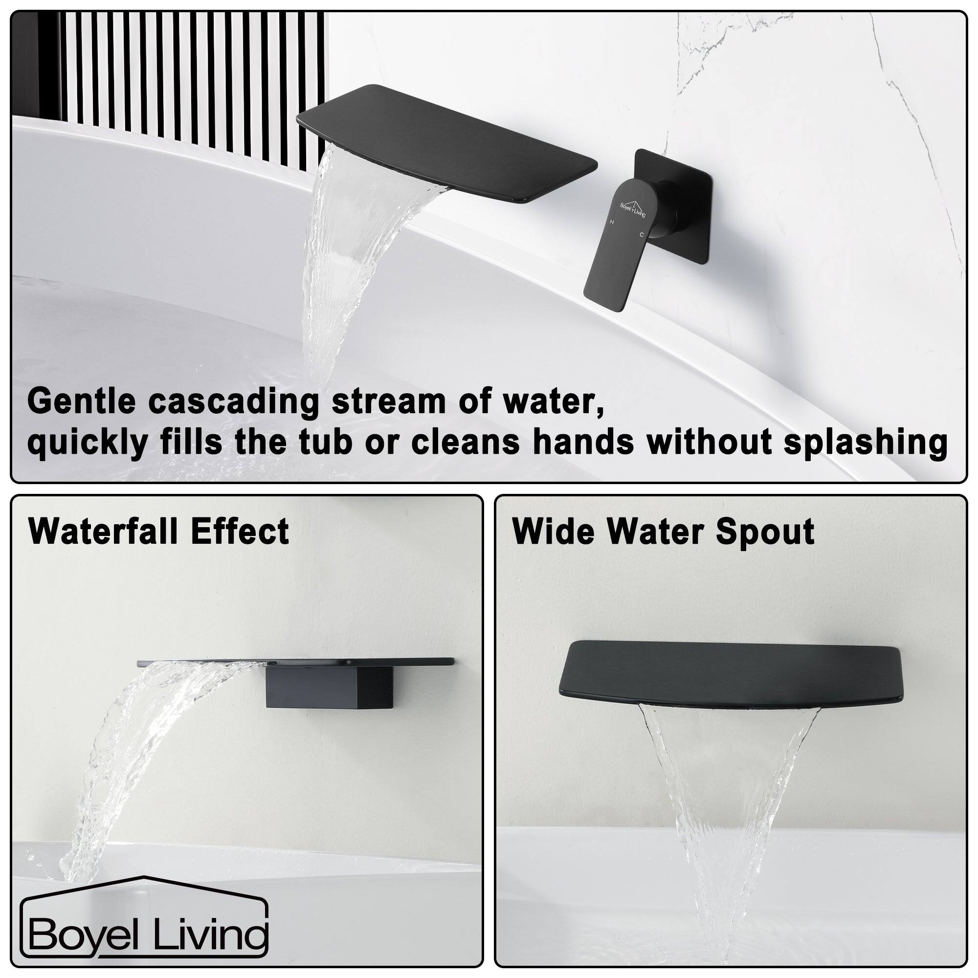 Boyel Living, Waterfall Effect, Wide Water Spout, Gentle cascading stream of water, quickly fills the tub or cleans hands without splashing