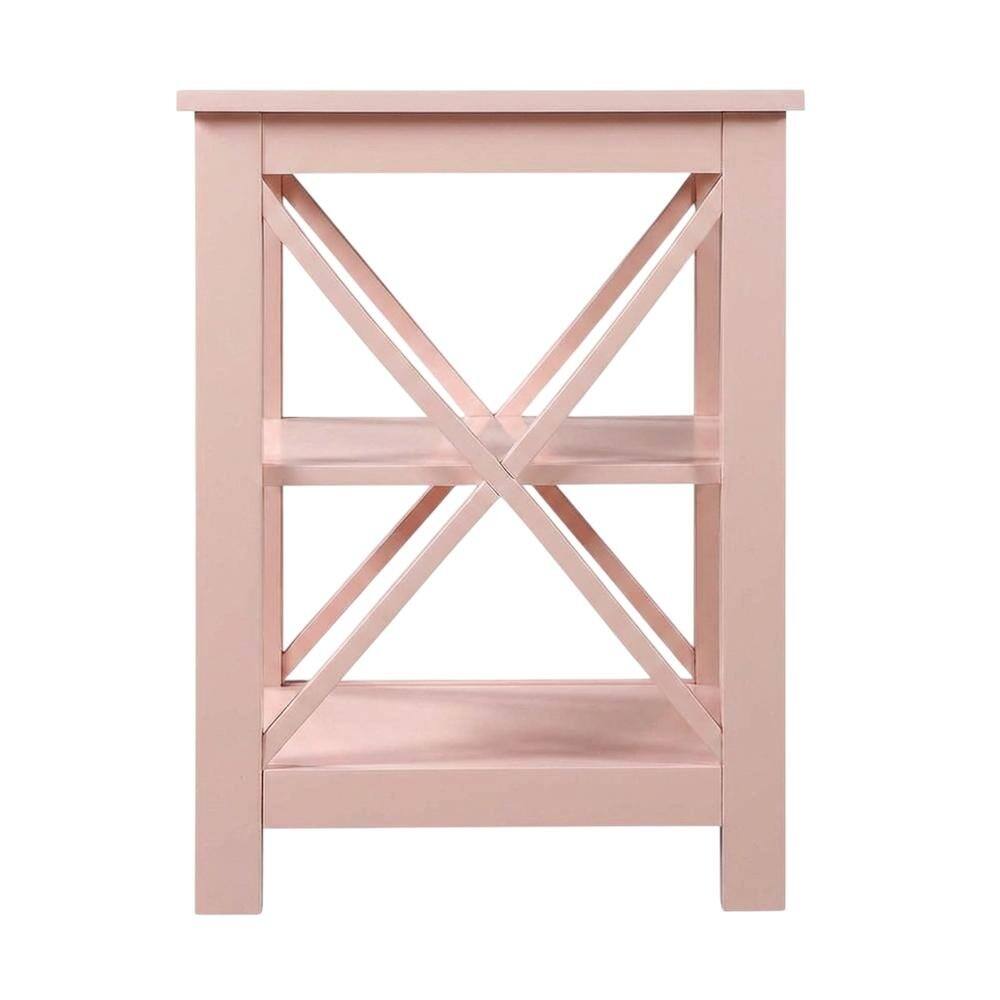 Angle. FurniFact - Blush Pink End Table with Shelves — Transitional Coastal Style for Living Room - Blush Pink.