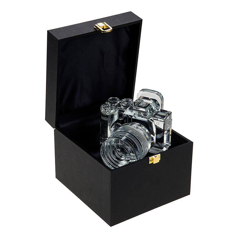 Back. Fotodiox - Crystal Camera - 2/3 Sized Replica of Sony a7 Camera w/ FE 28-70mm OSS Lens; Paperweight, Bookends, Display.