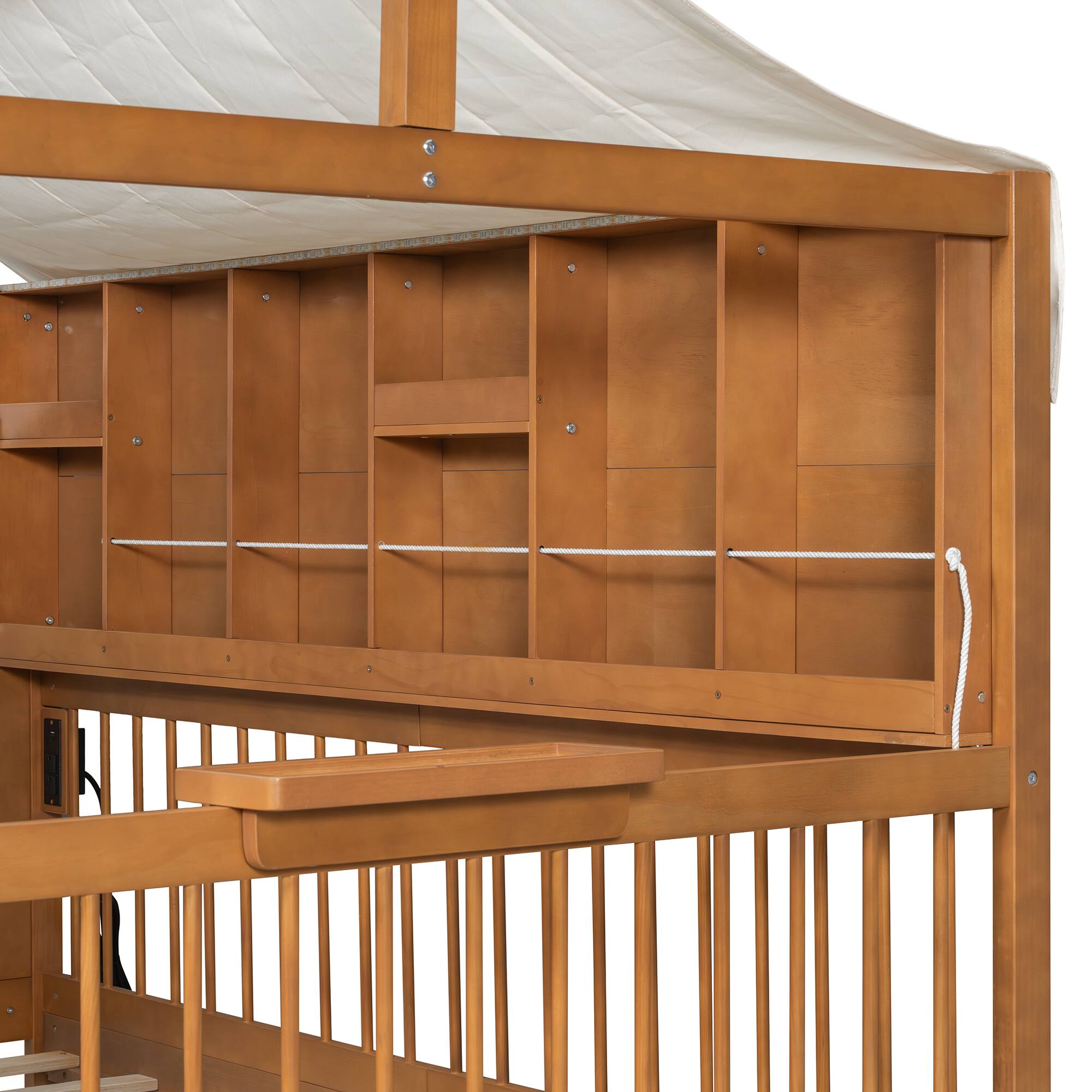 Alt View 7. Anysun - Full Size House Bed with 2 Large Drawers, Side Bookshelf with LED Strip - Walnut.
