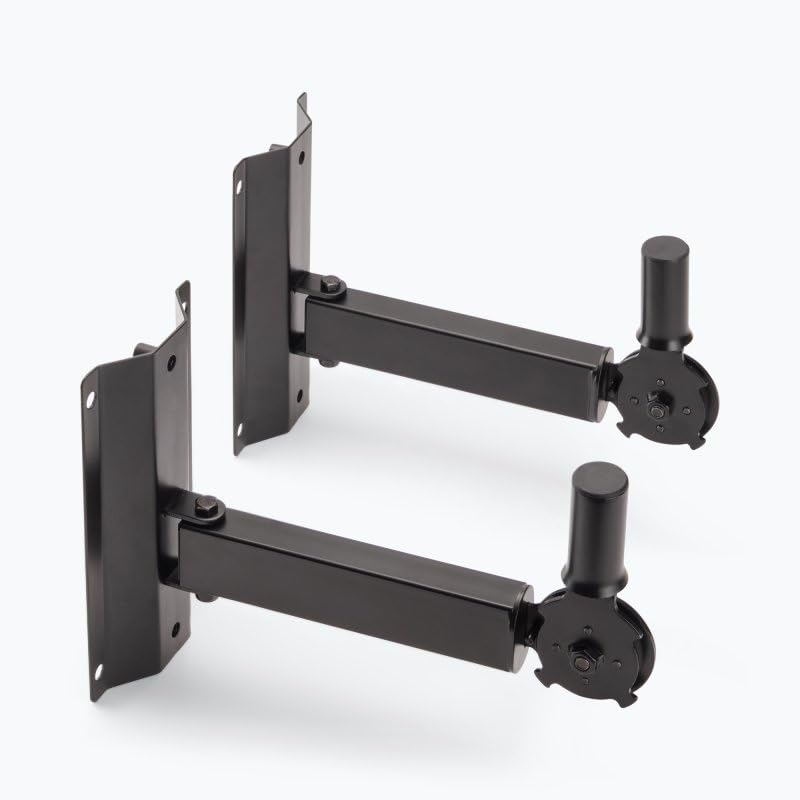 Angle. On Stage Stands - On Stage SS7322B Adj Wall Mount Spkr Bracket, Pair - Black.