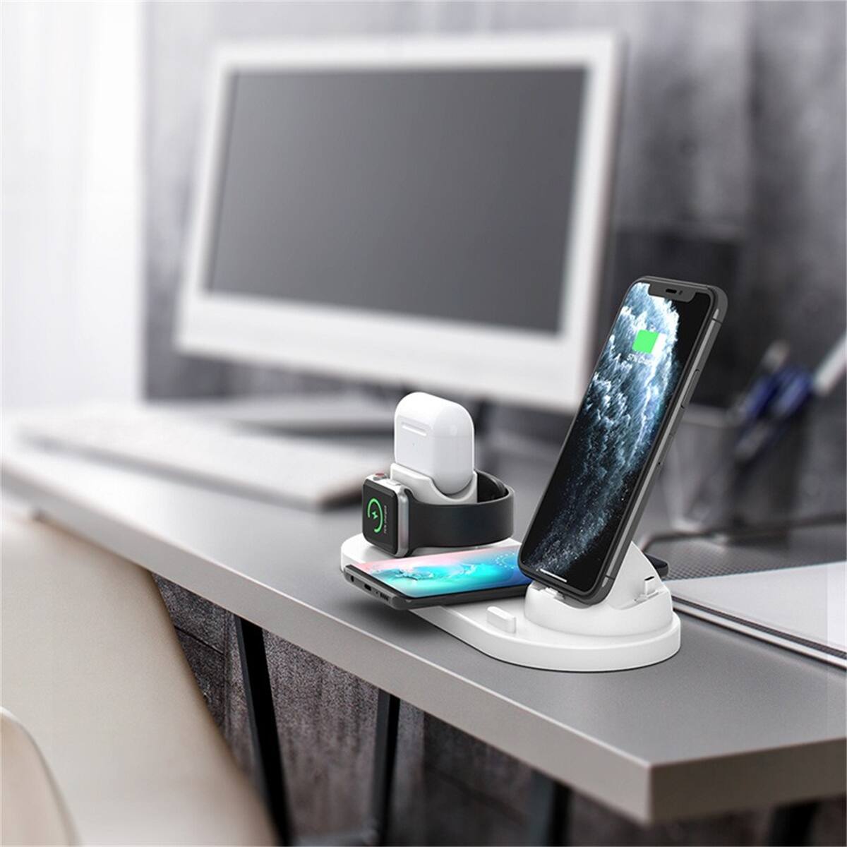 Angle. RISOKEYS - Six-in-One Magnetic Wireless Charger - Power Adapter for Apple iPhone, Watch and AirPods - Multi-Device.