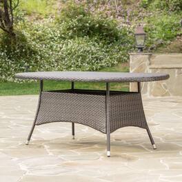 APRILSOUL - Ramsey Oval Wicker Dining Table 69in Outdoor Patio Seats 6 Silver Tipped Legs - Brown Multi