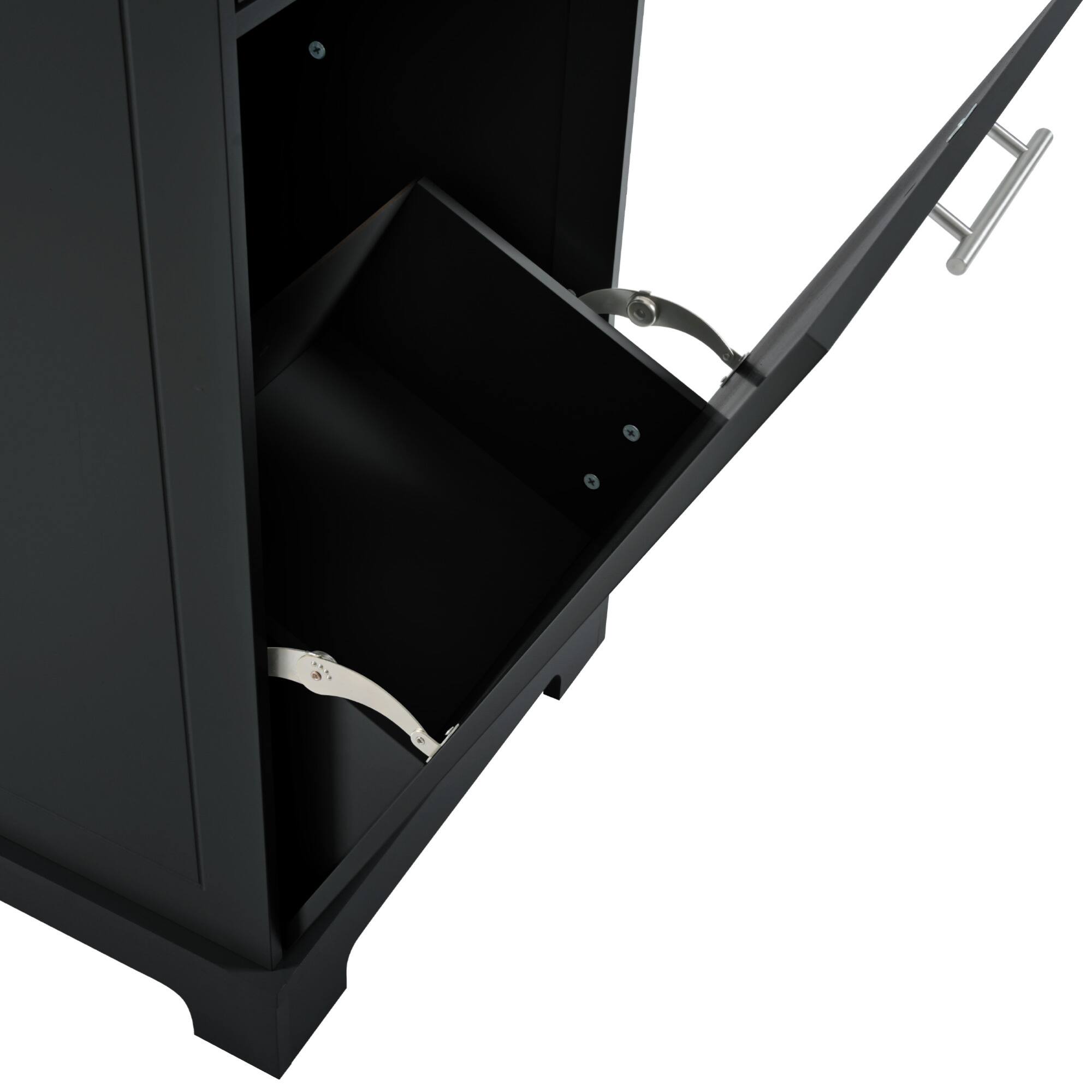 Alt View 6. ELEMENT ACE - Fluted Kitchen Island with Trash Storage, Power Outlet, Adjustable Shelves, and Mobile Design for Modern Kitchens - Black.