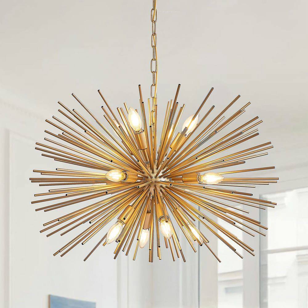 Kadyn - 29" Mid-Century Modern 12-Light Starburst Chandelier – Sputnik Pendant Light Fixture - Gold