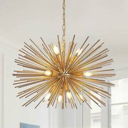 Kadyn - 29" Mid-Century Modern 12-Light Starburst Chandelier – Sputnik Pendant Light Fixture - Gold