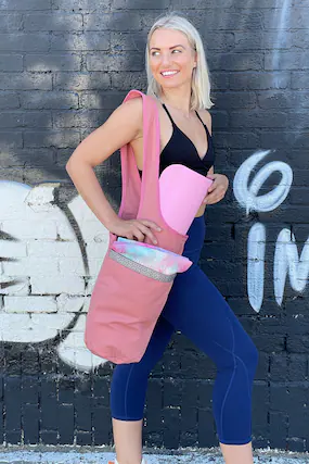 Front. JupiterGear - Yoga Mat Carrying Tote Bag with Large Size Pockets | Multipurpose and Fit Most Size Mats - Pink.
