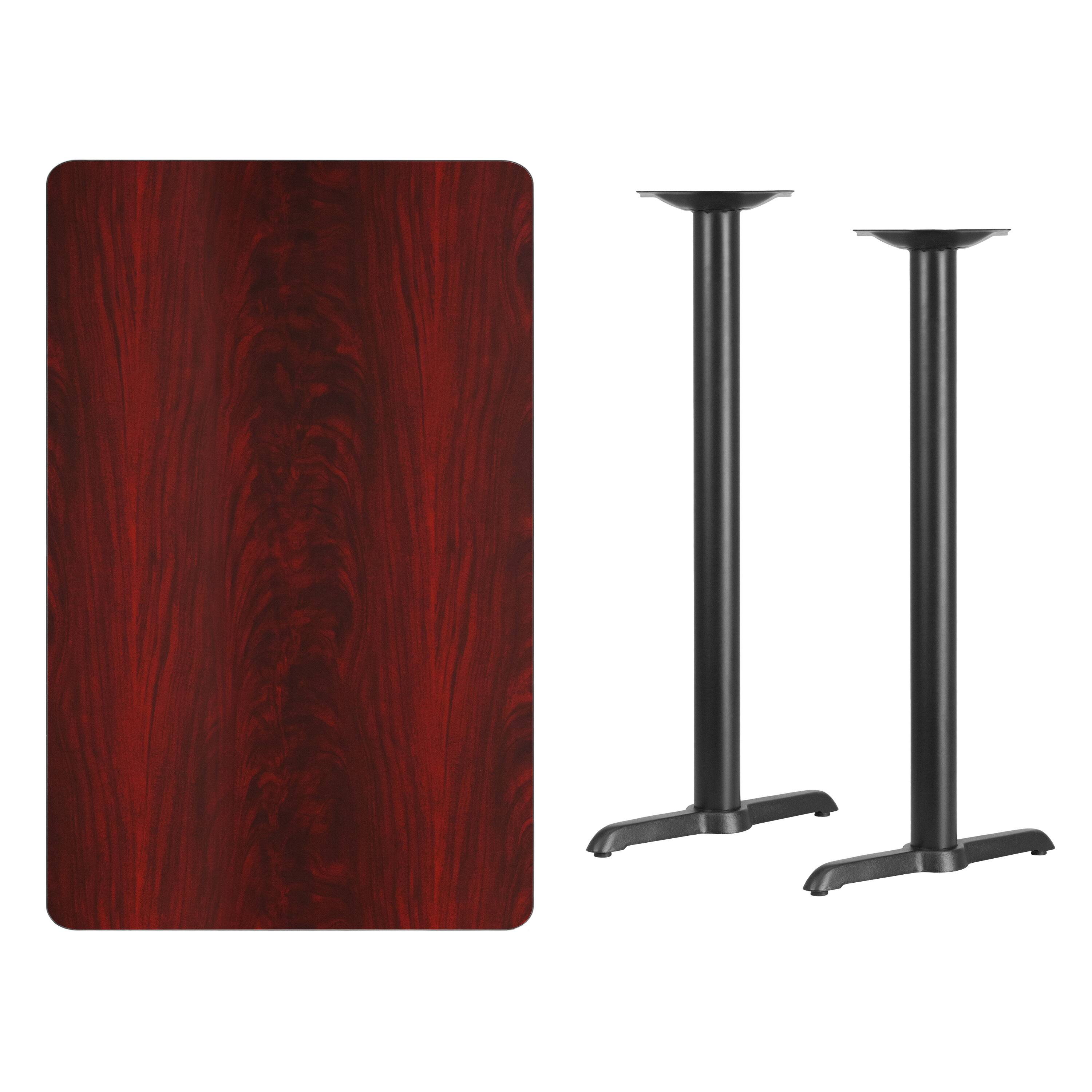 Alt View 2. Emma + Oliver - 30"x48" Rectangular Laminate Bar Table with 5"x22" Bases - Mahogany.