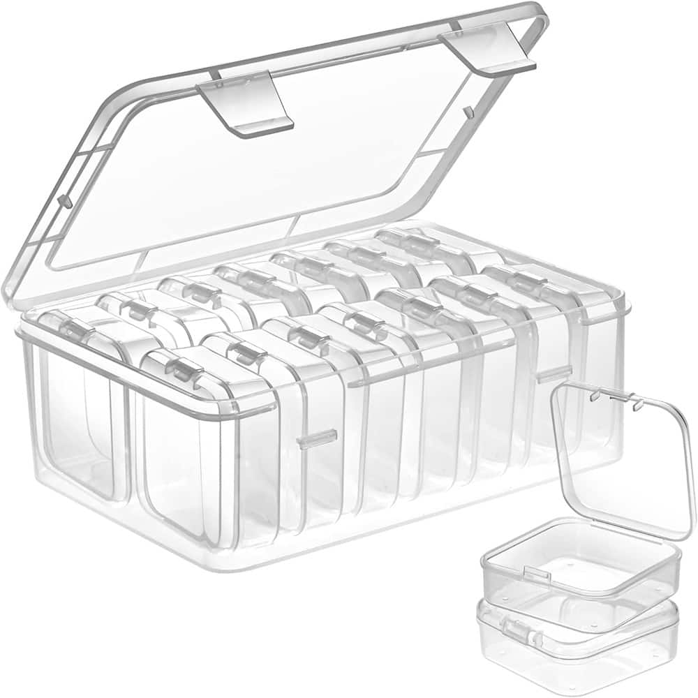 RTMB - Tiny Bead Organizers, 15 Pieces of Clear Plastic Storage Cases, Mini Clear