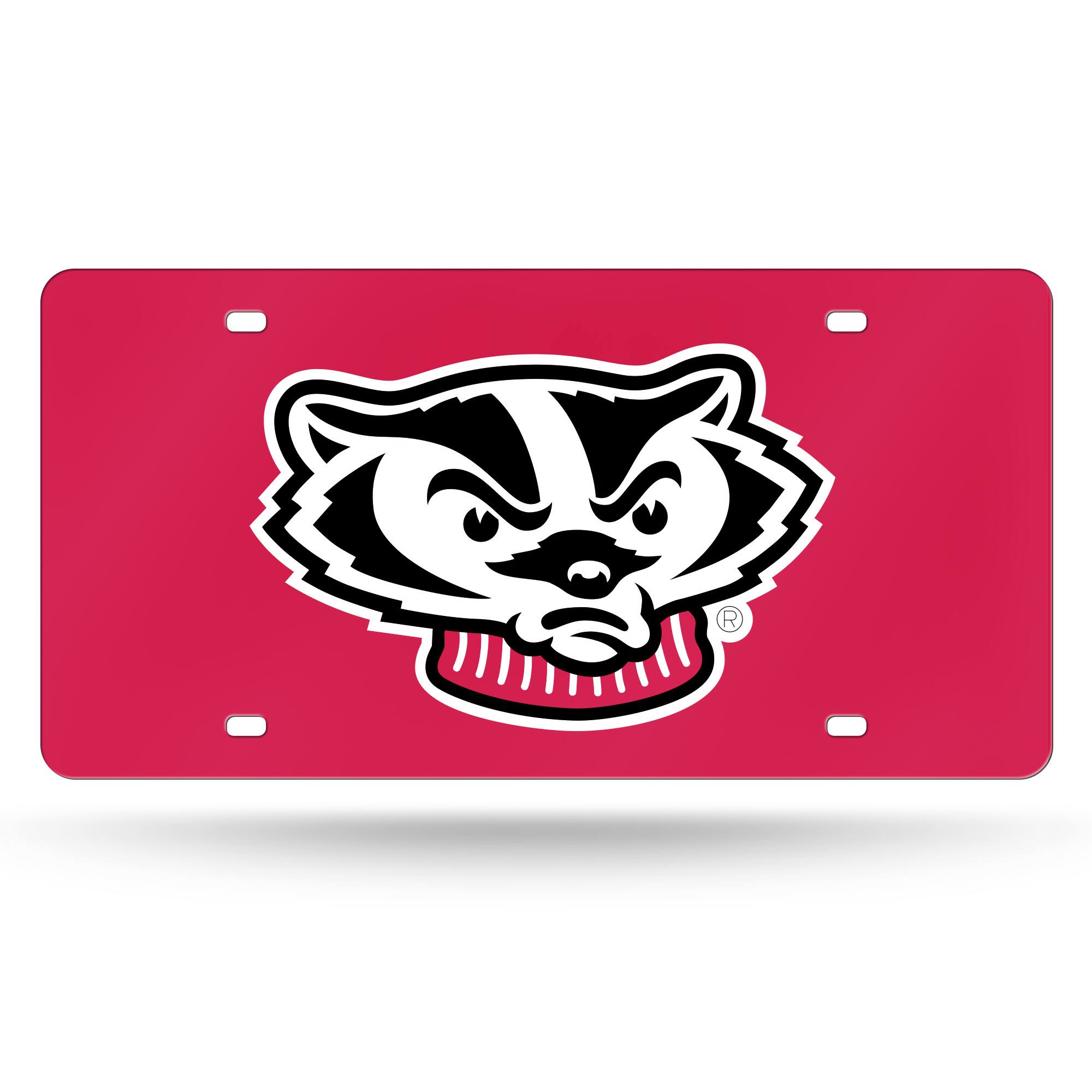 Wisconsin Badgers Red Mirror Look Acrylic License Plate Laser Tag