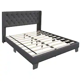 Costway - Full Size Upholstered Platform Bed Tufted Headboard Mattress Foundation - Gray