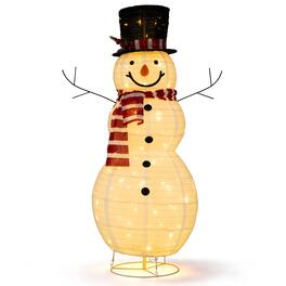 Costway - 4.2 FT Lighted Christmas Snowman with Top Hat Branch Arms LED Lights Striped Scarf - White