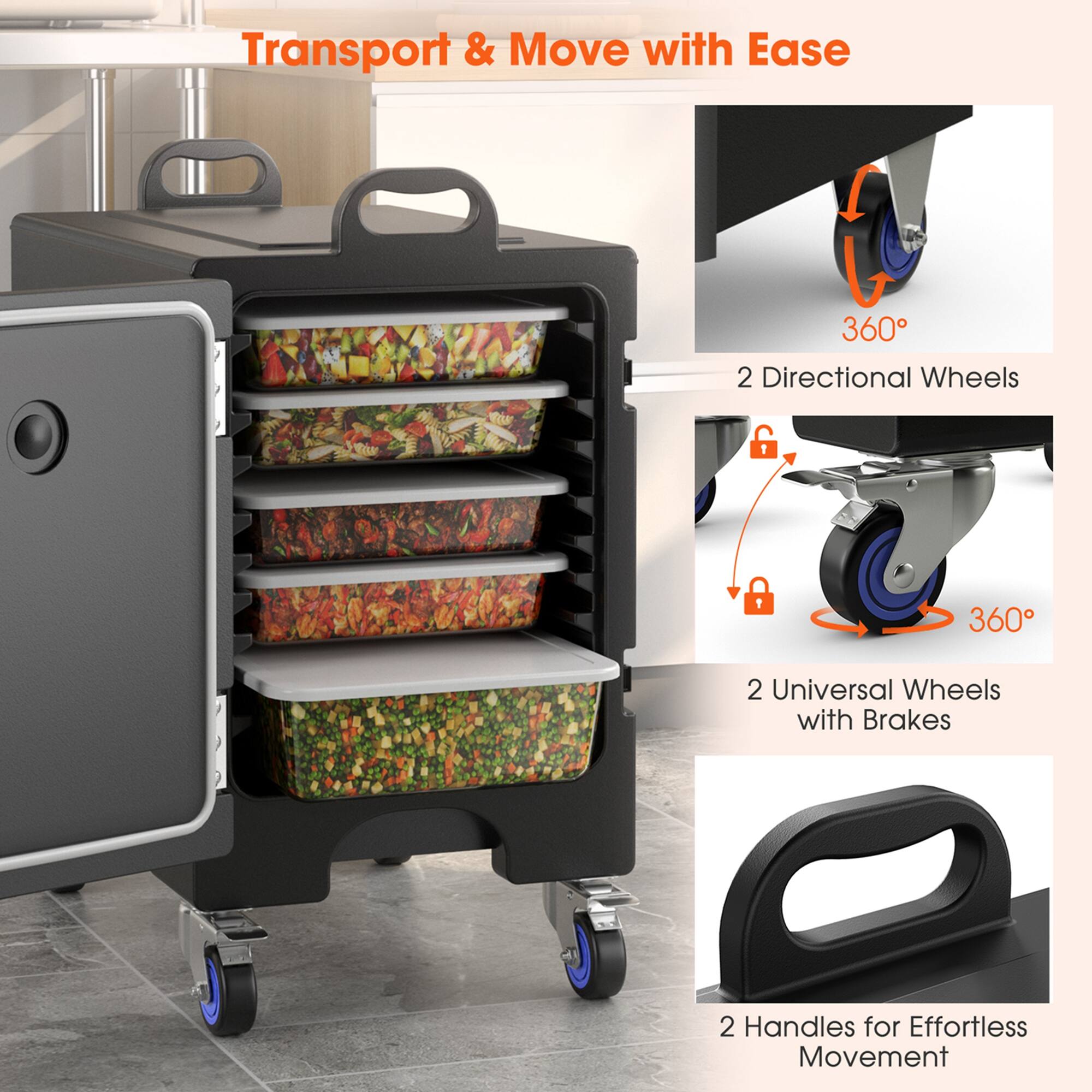 Transport & Move with Ease

- 2 Directional Wheels
- 2 Universal Wheels with Brakes
- 2 Handles for Effortless Movement