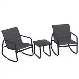 Boyel Living - 3 Piece Outdoor Rocking Bistro Set Porch Rocker Chairs with Tempered Glass Table- 290-in W x 310-in D x 240-in H - Gray