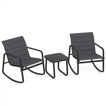Front. Boyel Living - Gray 3 Piece Outdoor Rocking Bistro Set Porch Rocker Chairs with Tempered Glass Table- 290-in W x 310-in D x 240-in H - Gray.