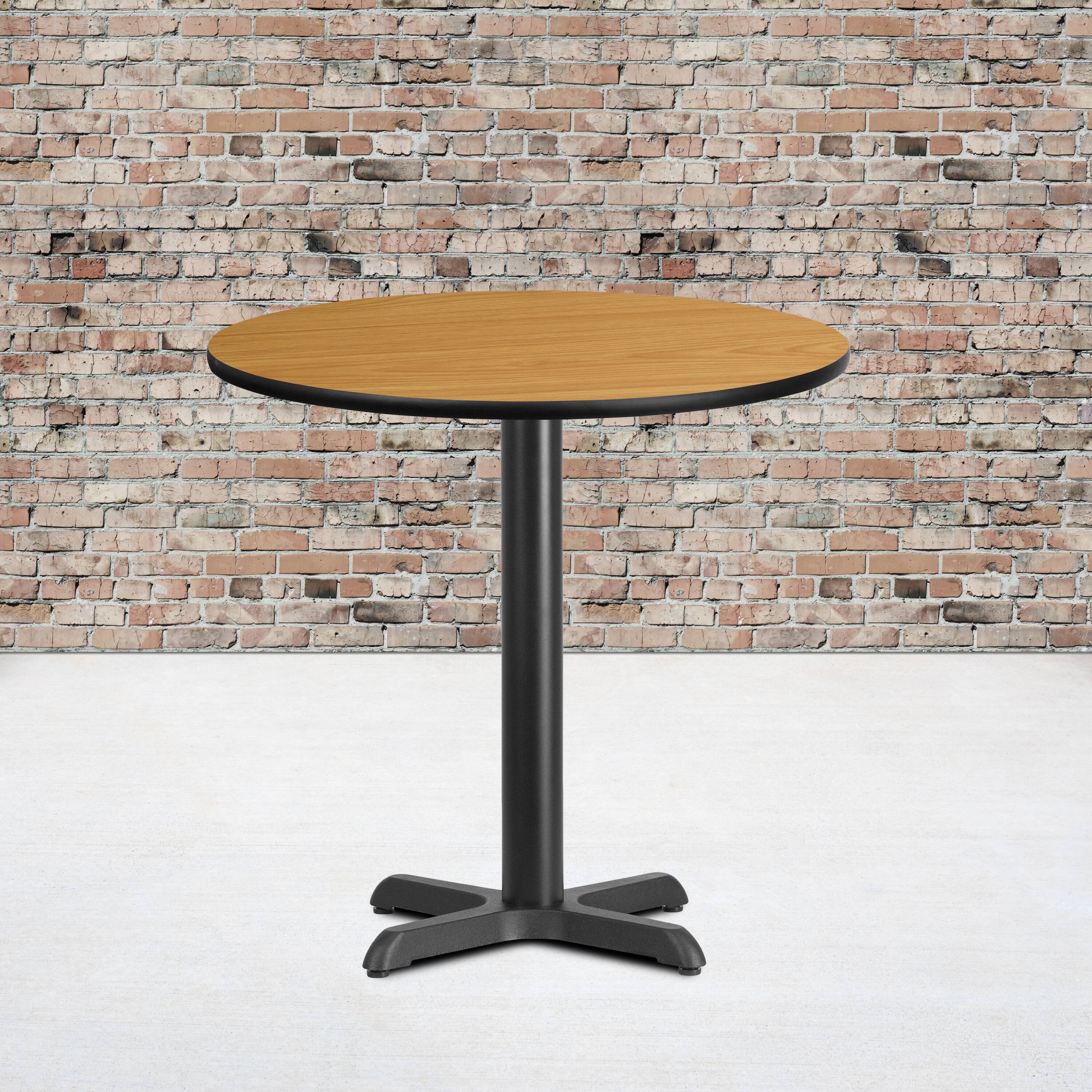 Angle. Flash Furniture - Graniss 30'' Round Natural Laminate Table Top with 22'' x 22'' Table Height Base - Natural.