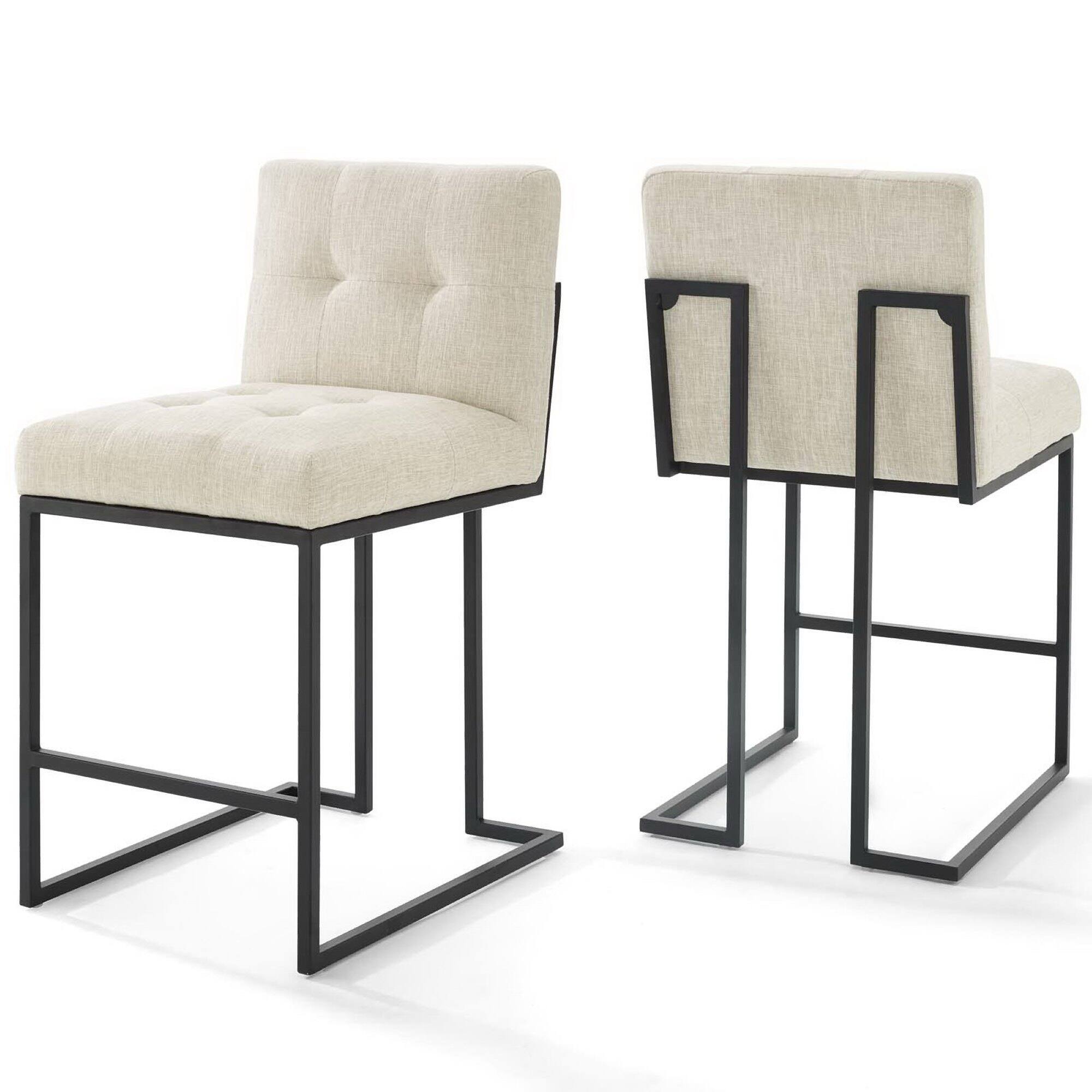 Front. Modway - Privy Black Stainless Steel Upholstered Fabric Counter Stool Set of 2 by Modway - Oatmeal.