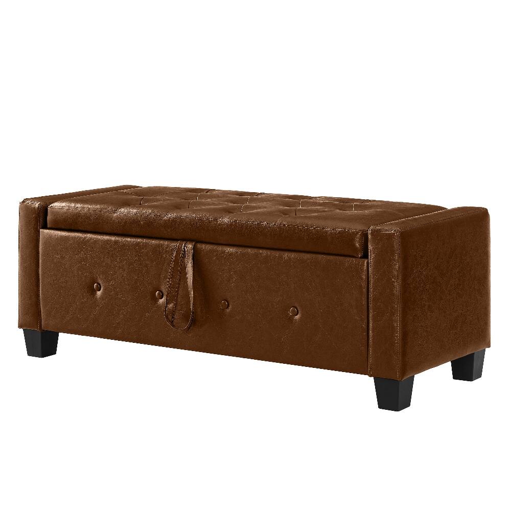 Alt View 7. Ropilly - Ropilly 48 Inch Brown Tufted Faux Leather Storage Ottoman Bench - Brown.