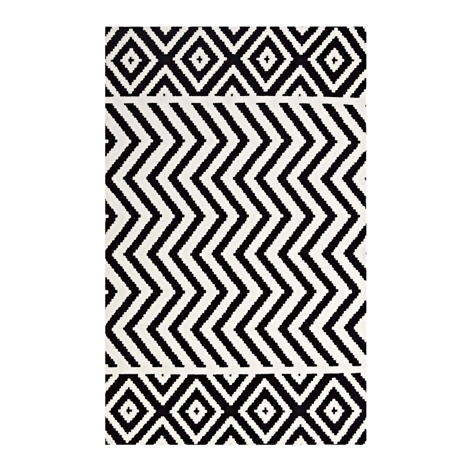Angle. Modway - Ailani Geometric Chevron-Diamond Area Rug - Black and White.