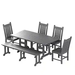 WestinTrends - Malibu 6-Piece Outdoor Patio Dining Set Outdoor Table and Bench Chair Set - Gray