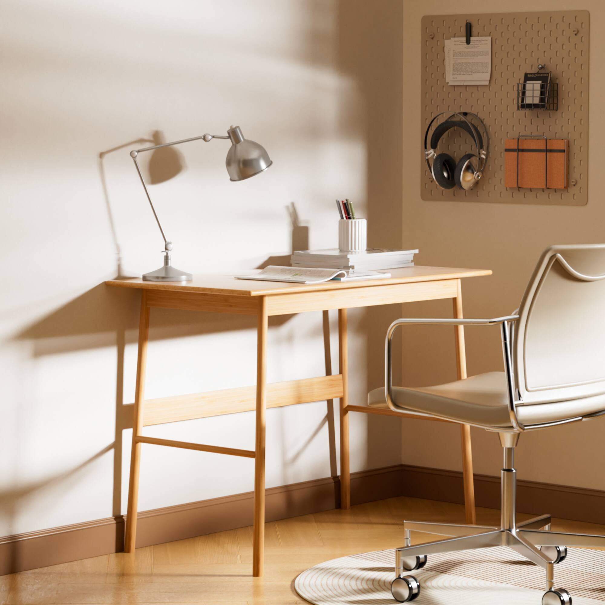 Back. GOODSILO - Modern Bamboo Computer Desk with Spacious Desktop for Home Office and Study Workstation - Light Natural.