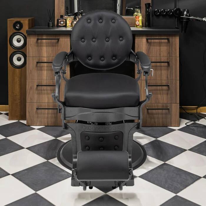 Alt View 7. Winado - Vintage Heavy Duty Hydraulic Barber Chair with 700lbs Capacity, Tufted Back, 360° Swivel, 135° Recline, Aluminum Frame - Black.