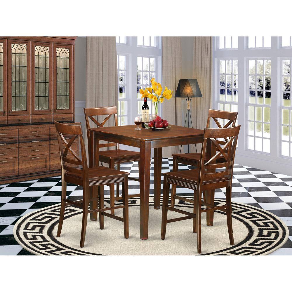 Back. East West Furniture - 5 PC counter height Dining room set-pub Table and 4 dinette Chairs. - Mahogany.