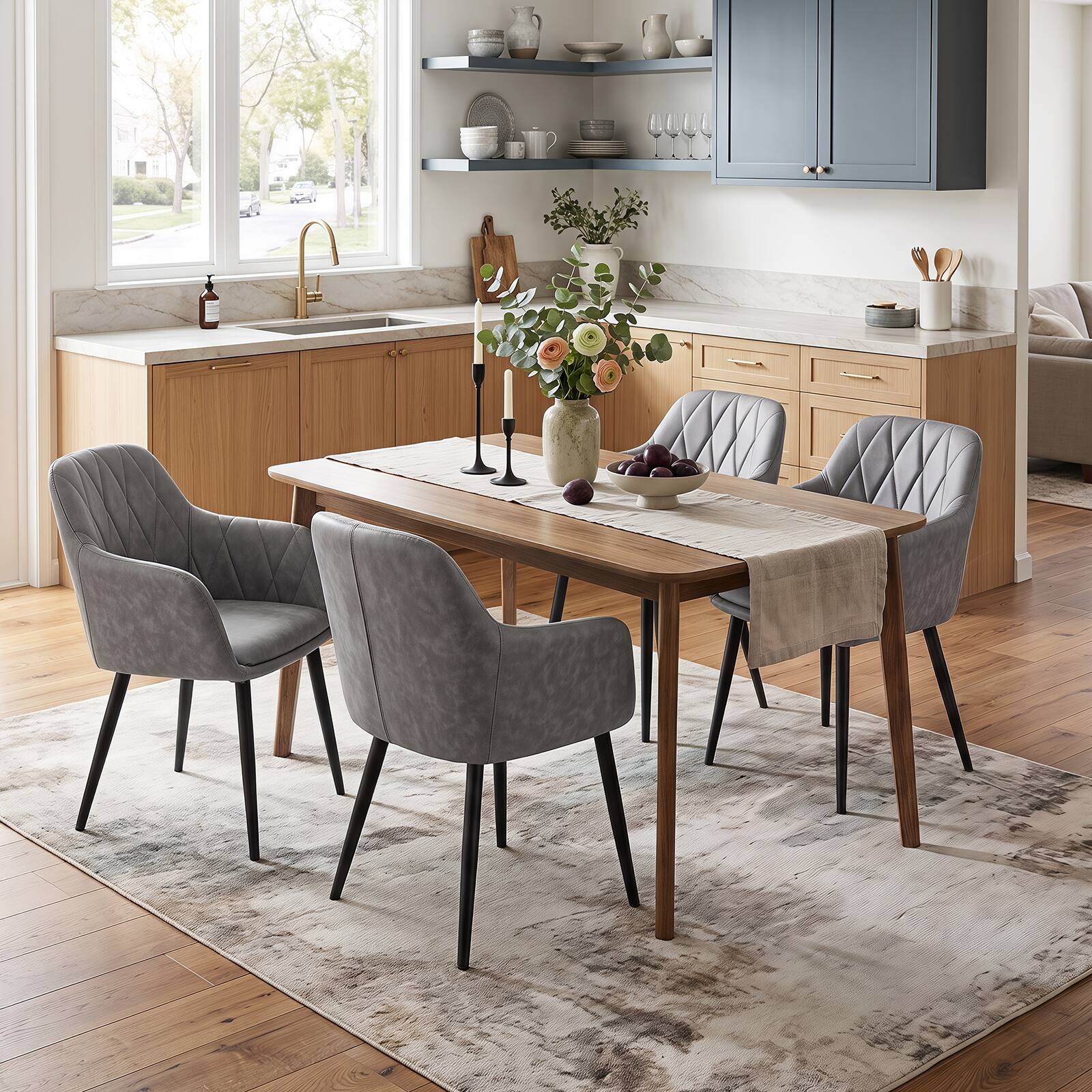Alt View 1. Gymax - Gymax Dining Chairs Set of 4 Upholstered PU Leather Kitchen Chairs w/Curved Back Grey - Gray.