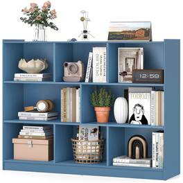 Costway - 8 Cube 3-Tier Open Wooden Bookshelf Toy Storage Organizer with Anti-toppling Kits - Blue