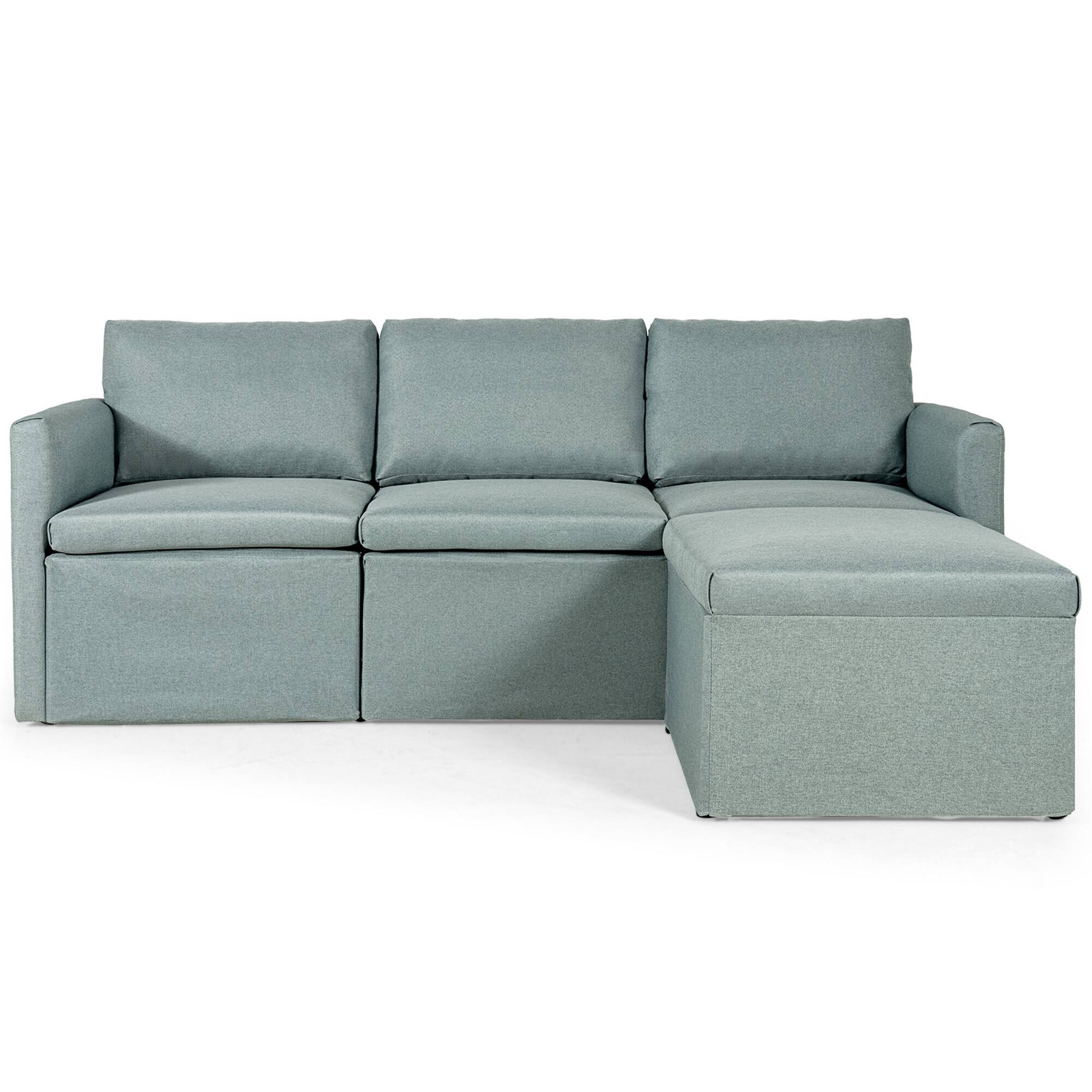Alt View 8. Gymax - Gymax Convertible L-shaped Sectional Sofa Couch Chaise w/ Ottoman Cushions Green - Green.