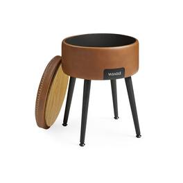 Songmics Home - Storage Ottoman – Round Vanity Stool with Synthetic Leather in Caramel - Brown