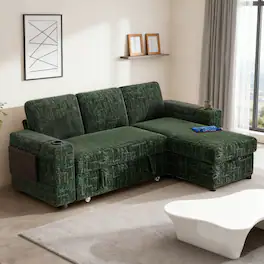 Dyonery - 85" Modular Sectional Sofa with Pull Out Bed,Chenille Fabric 3 Seat Sectional Sofa with Storage,for Living Room - Green