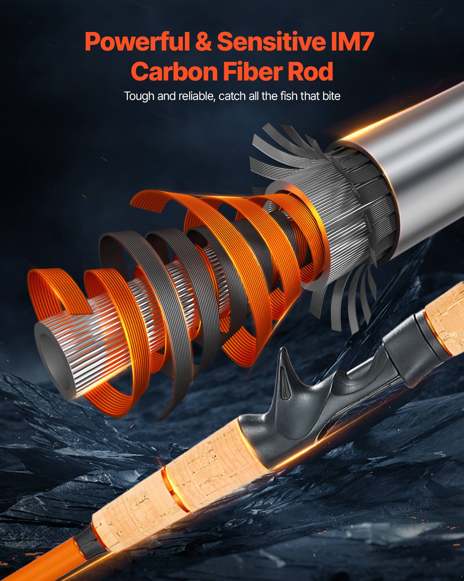 Powerful & Sensitive IM7 Carbon Fiber Rod  
Tough and reliable, catch all the fish that bite
