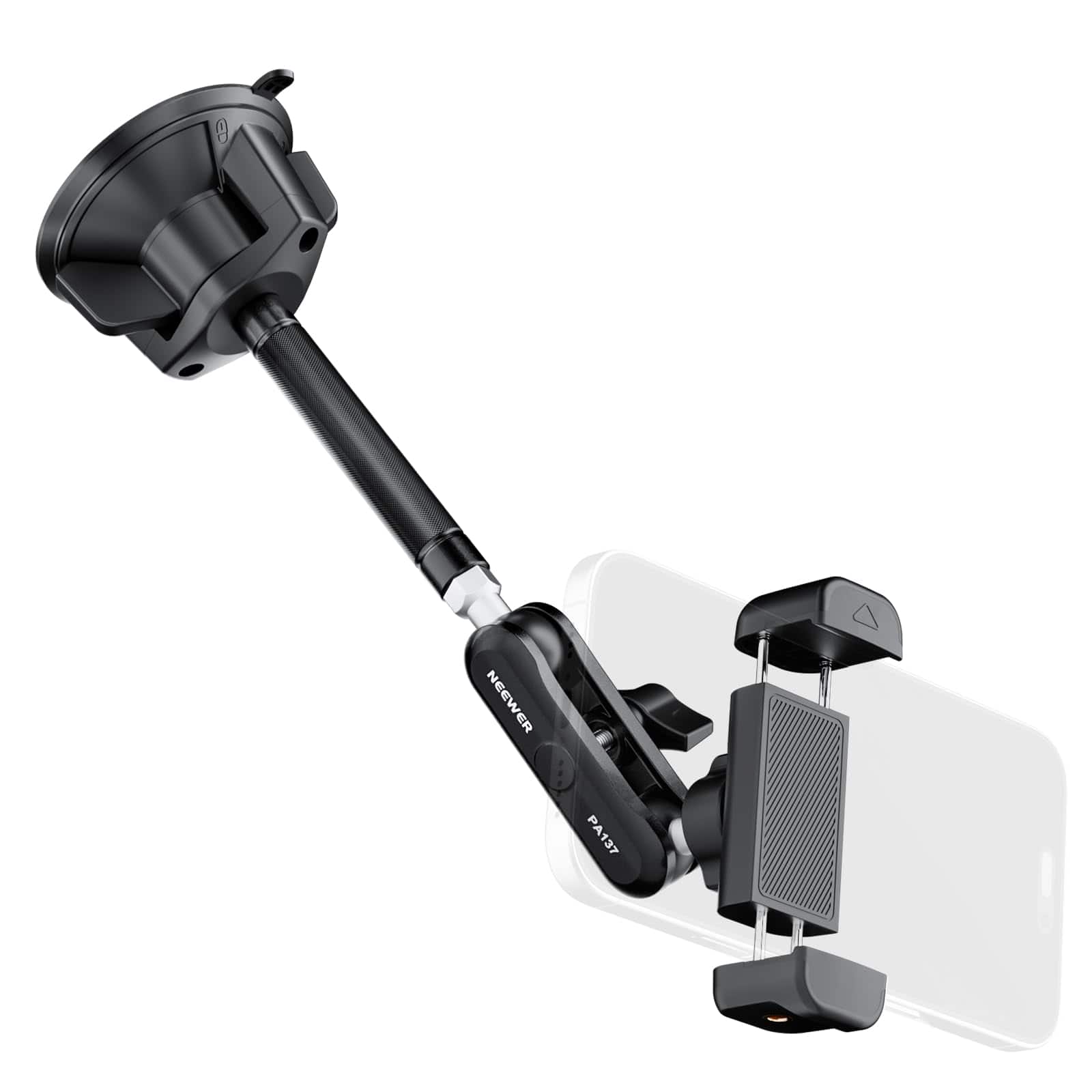 PA137 NEEWER Metal Suction Car Mount: 360° Magic Arm for Windshield/Skylight, Fits iPhone Samsung.