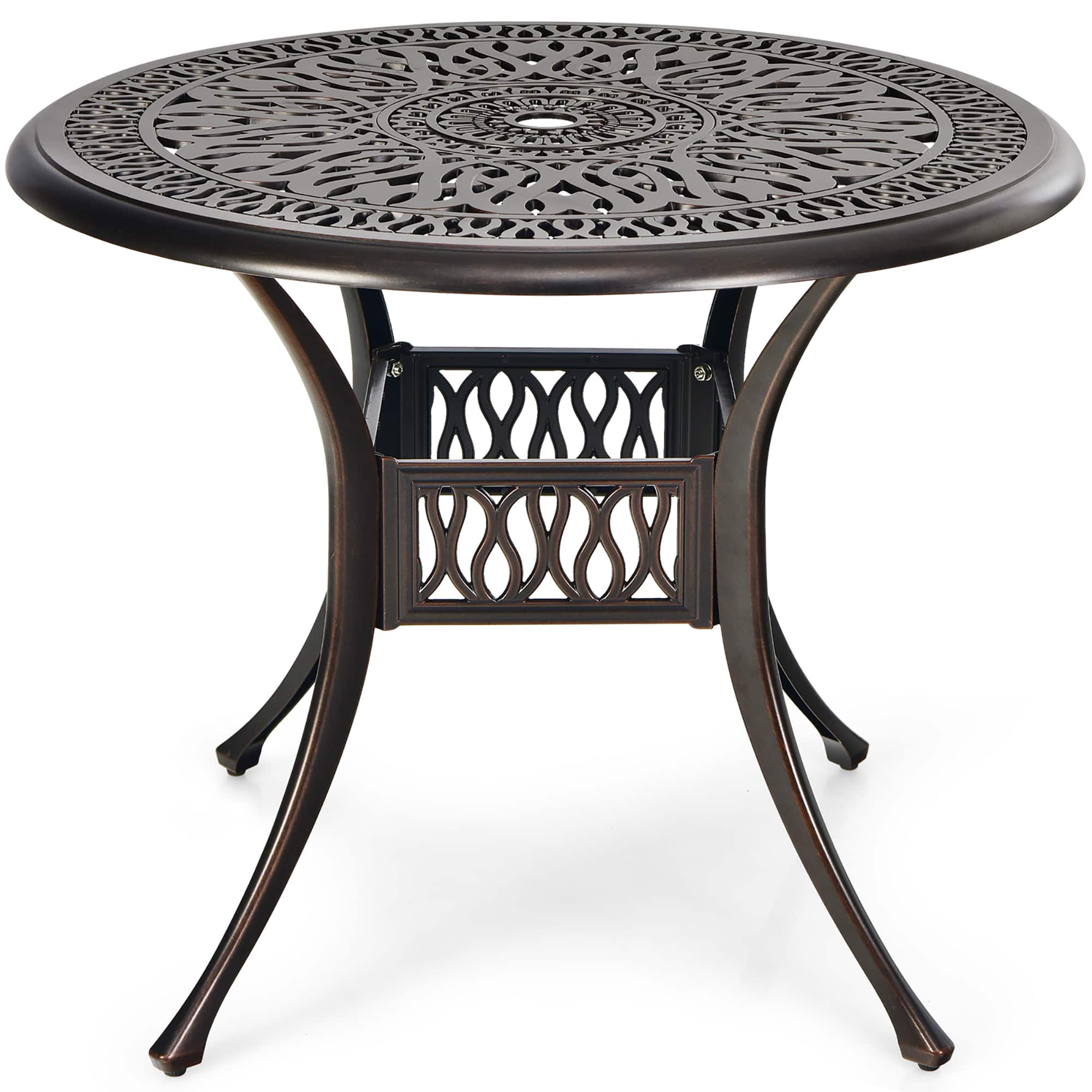 Front. Costway - Costway 36'' Patio Round Dining Bistro Table Cast W/2'' Umbrella Hole - Brown.