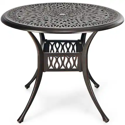 Front. Costway - Costway 36'' Patio Round Dining Bistro Table Cast W/2'' Umbrella Hole - Brown.