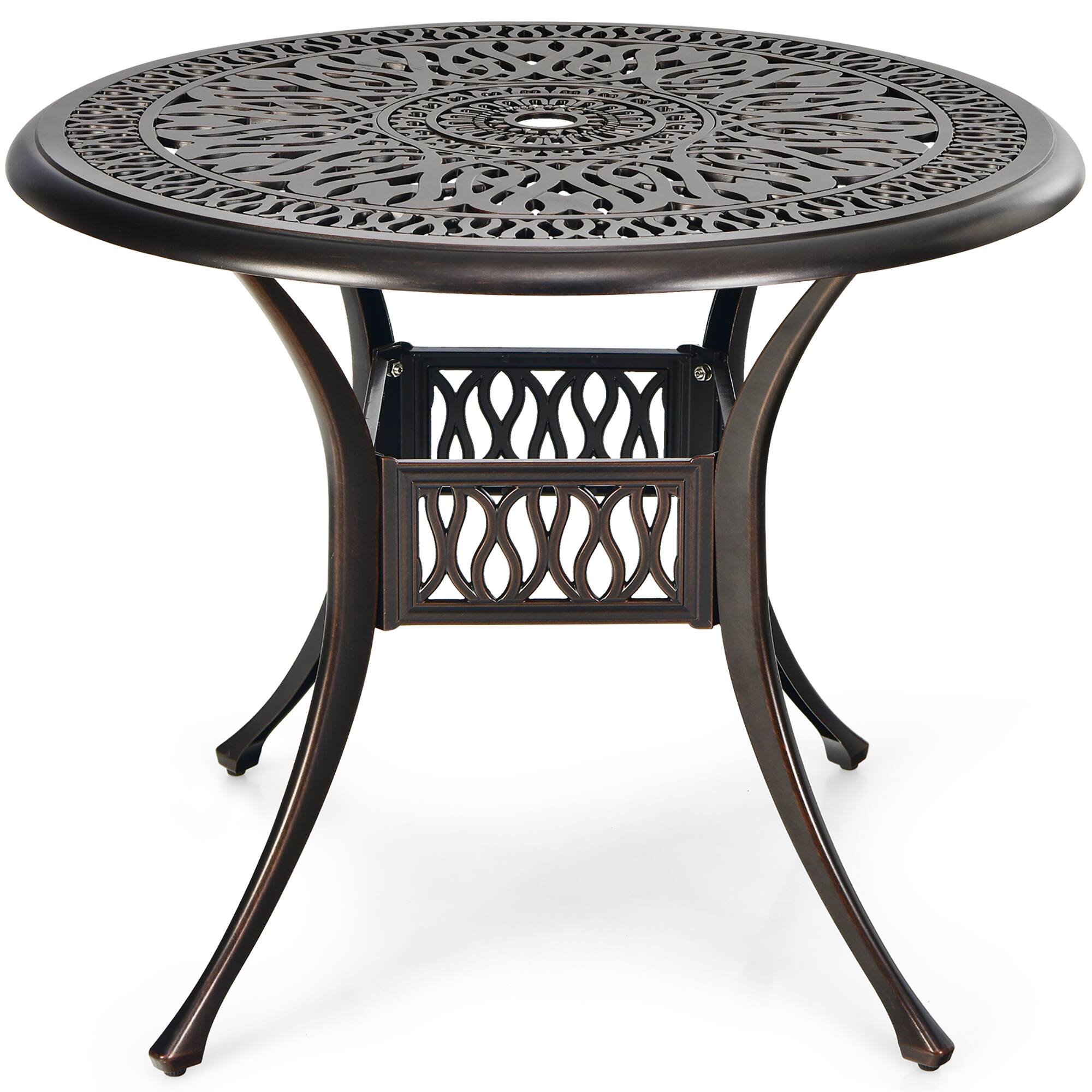 Front. Costway - Costway 36'' Patio Round Dining Bistro Table Cast W/2'' Umbrella Hole - Brown.