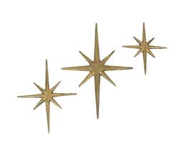 Zeckos - Set of 3 Metallic Cast Iron Starburst Wall Hangings 8 Pointed Stars - Gold