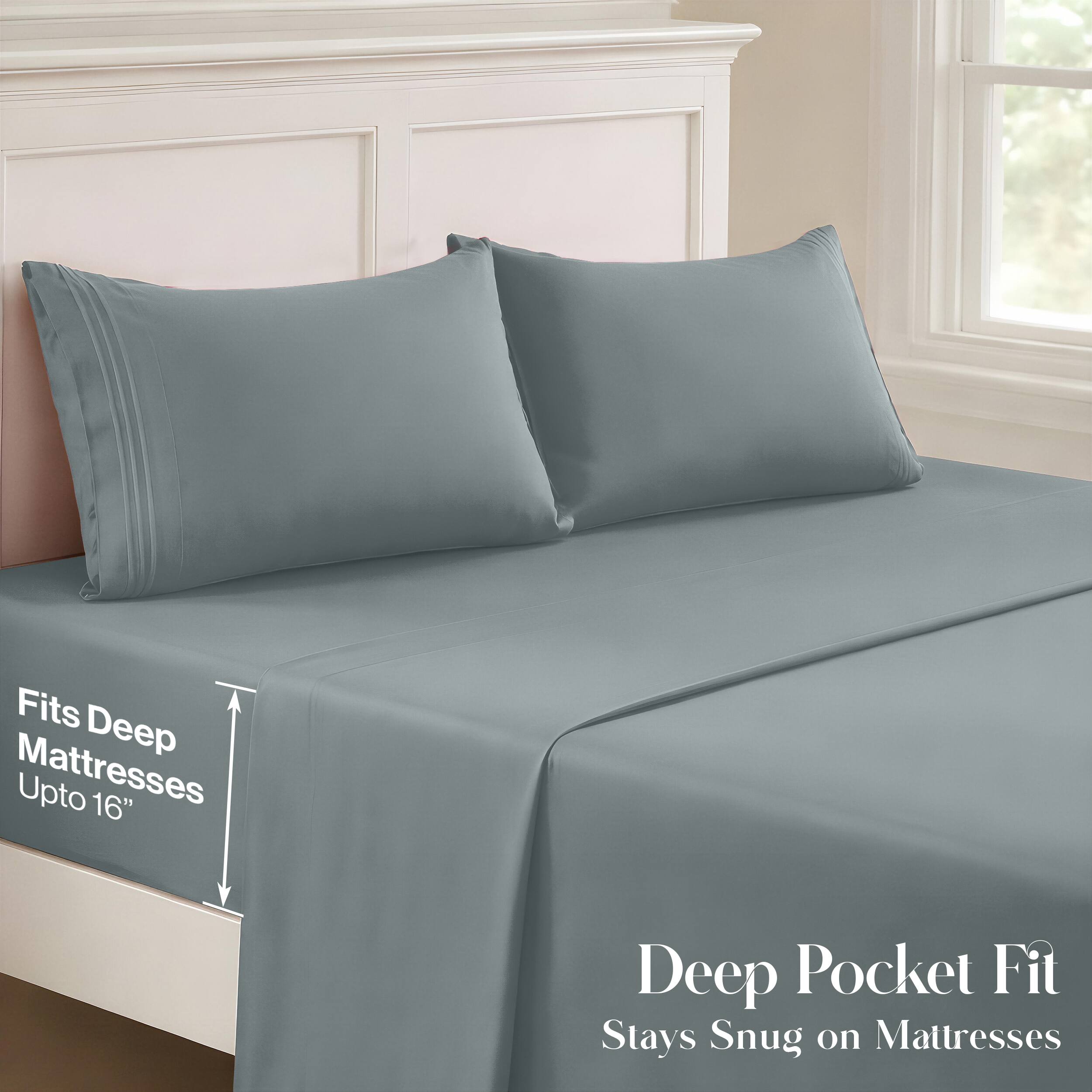 Fits Deep Mattresses Upto 16" Deep Pocket Fit Stays Snug on Mattresses