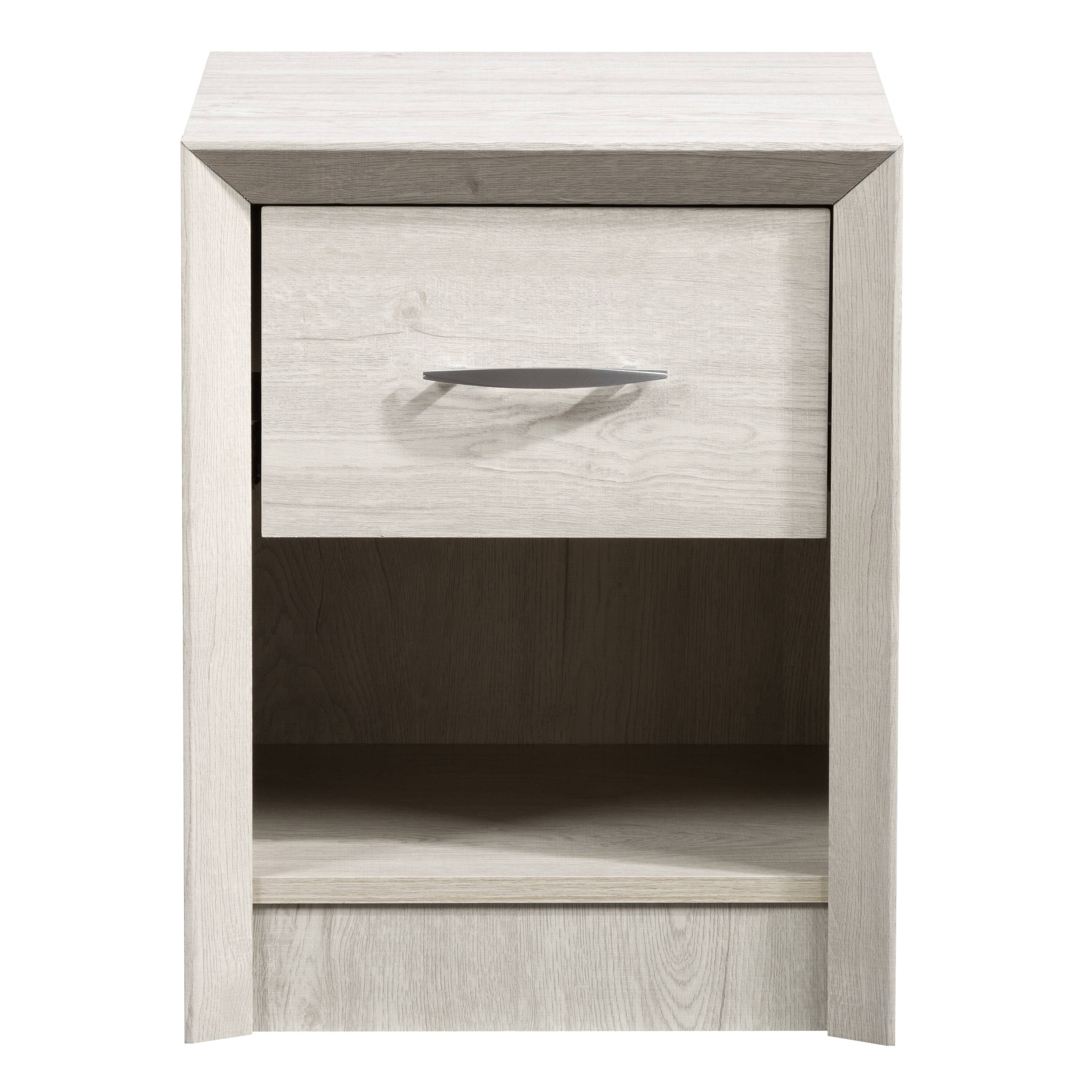 Front. CorLiving - Newport 1 Drawer Nightstand - White Washed Oak.