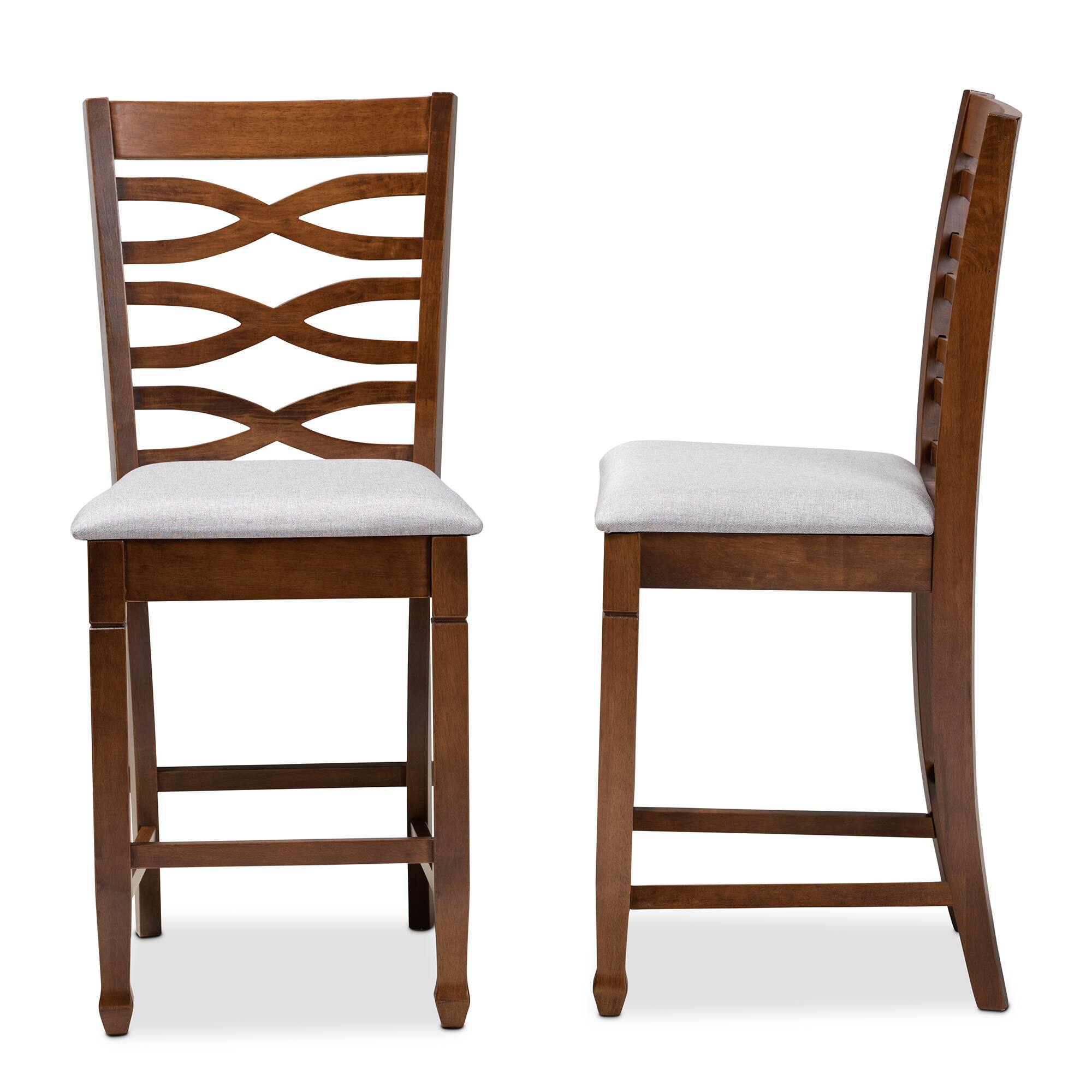 Left. Baxton Studio - Lanier Modern and Contemporary Fabric Upholstered Walnut Finished 2-Piece Wood Counter Height Pub Chair Set Set - Grey/Walnut.