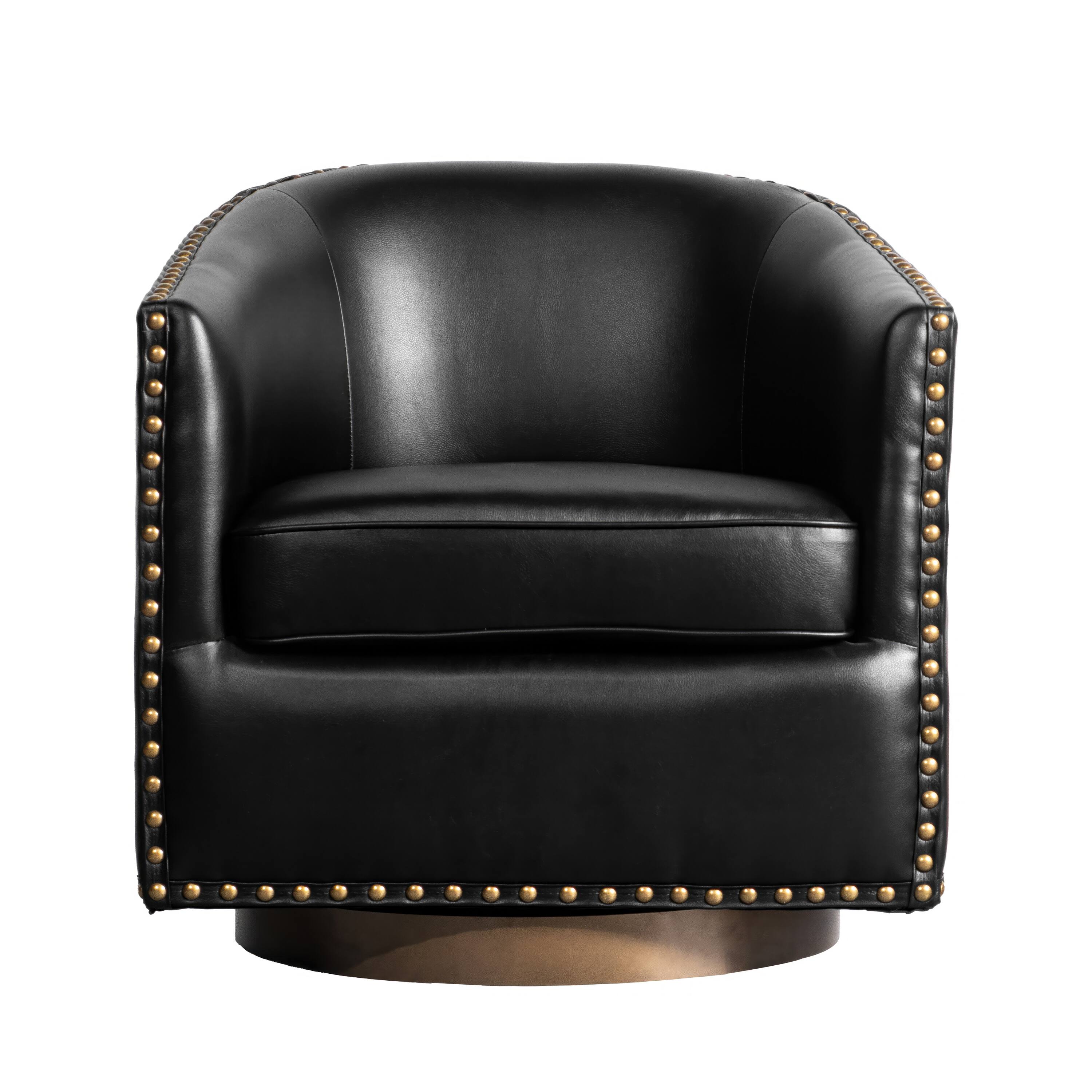 Alt View 9. Emma + Oliver - Cole Upholstered Club Style Barrel Accent Chair with 360° Swivel Vinyl Wrapped Base and Decorative Nail Head Trim - Black.