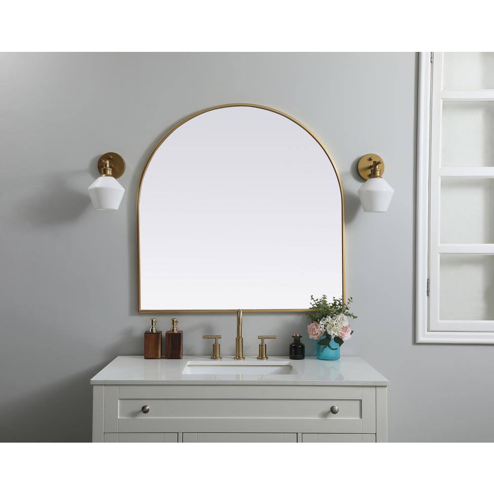 Alt View 2. Elegant Decor - Metal Frame Arch Mirror 36x36 Inch in Brass - Brass.