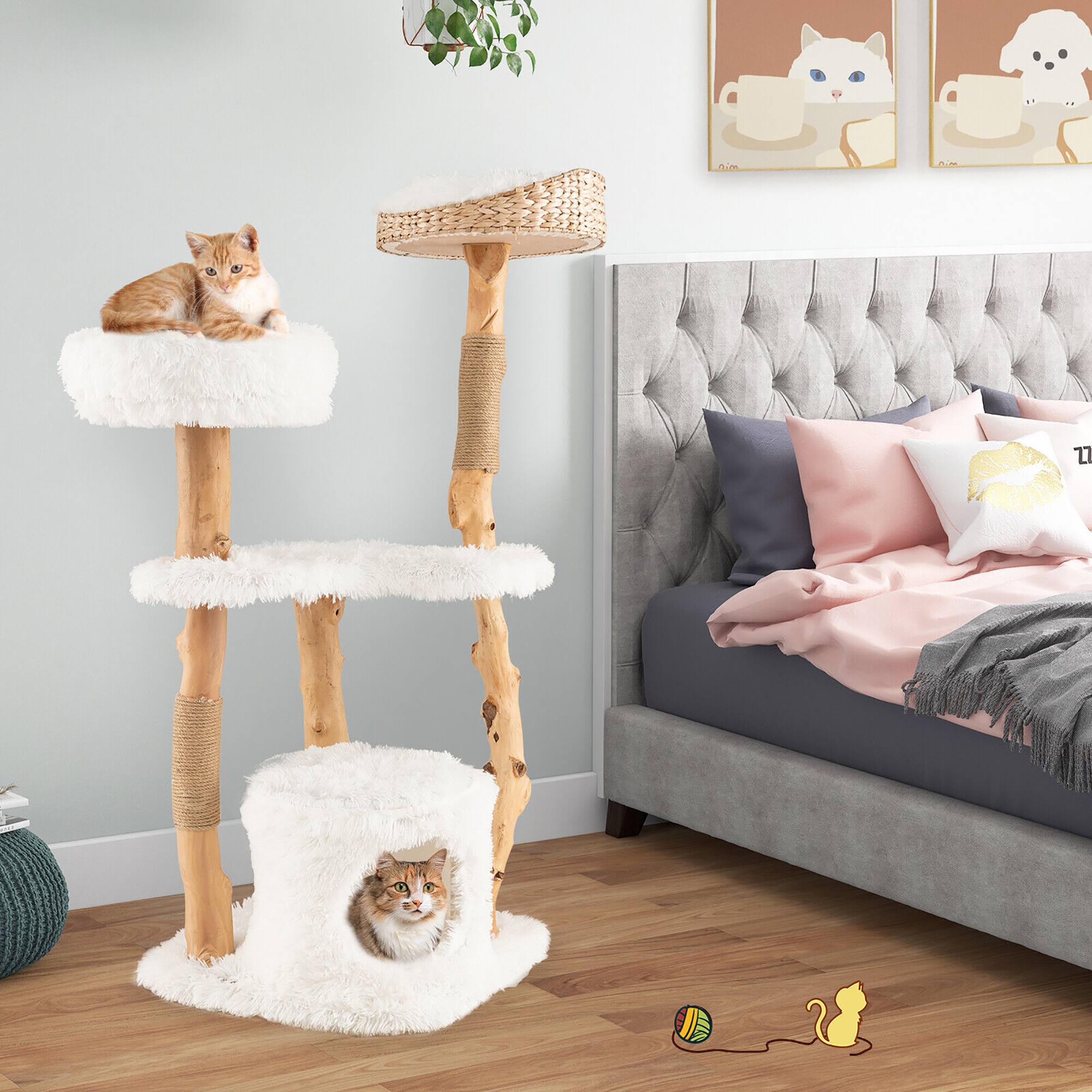 Alt View 3. Gymax - Gymax 49'' Tall Wooden Cat Tree Solid Wood Cat Tower with Jute Scratching Posts.