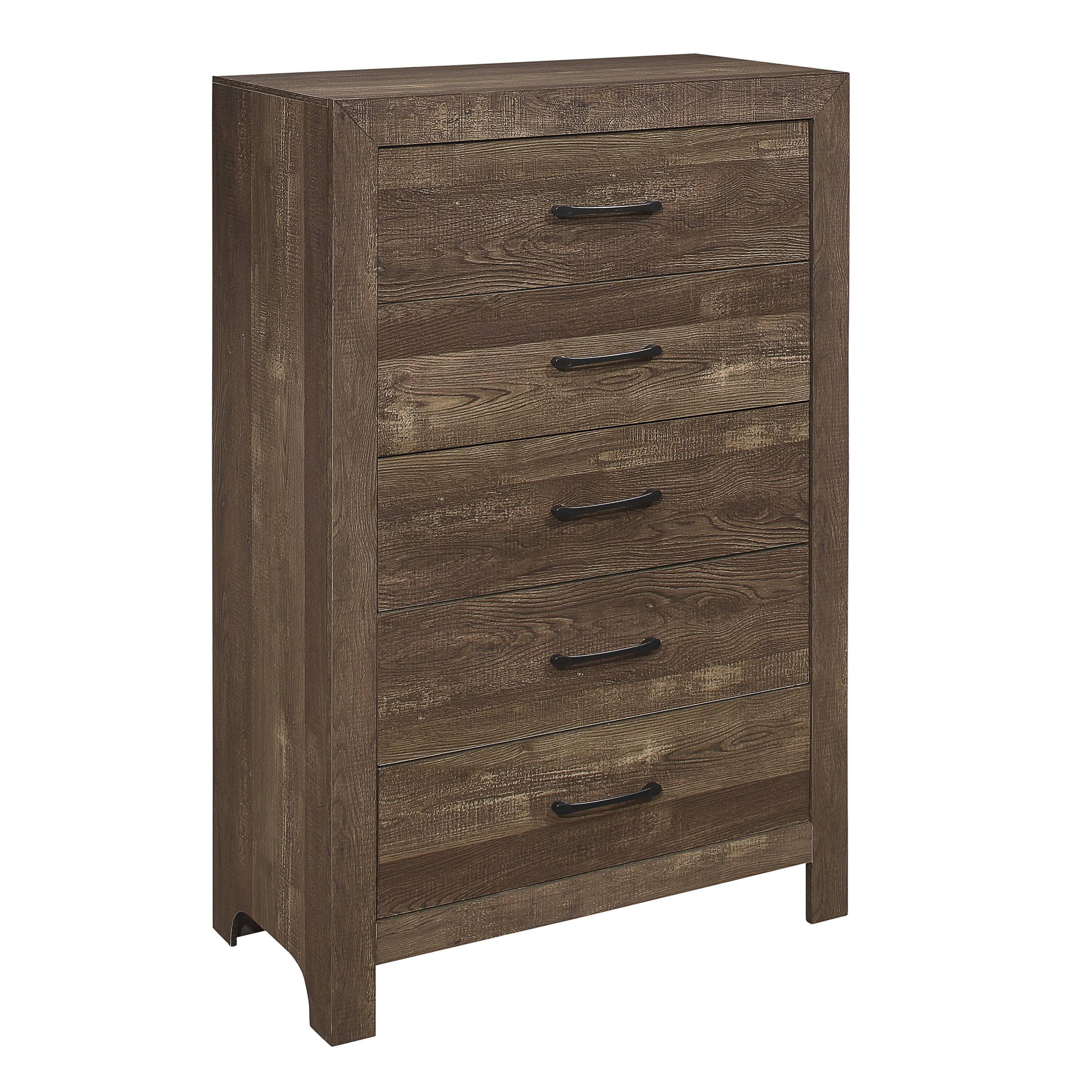 Angle. TinyHomie - Simple Look Rustic Brown Finish 1pc Chest of 5x Drawers Black Metal Hardware Bedroom Furniture - Rustic Brown.